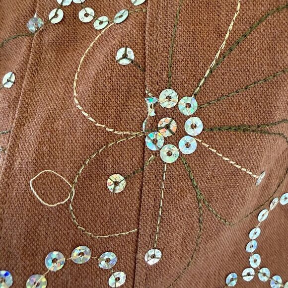 Roper Sequin Daisy Floral Brown Country Western Button Down Shirt Sparkle Size L - Picture 8 of 10